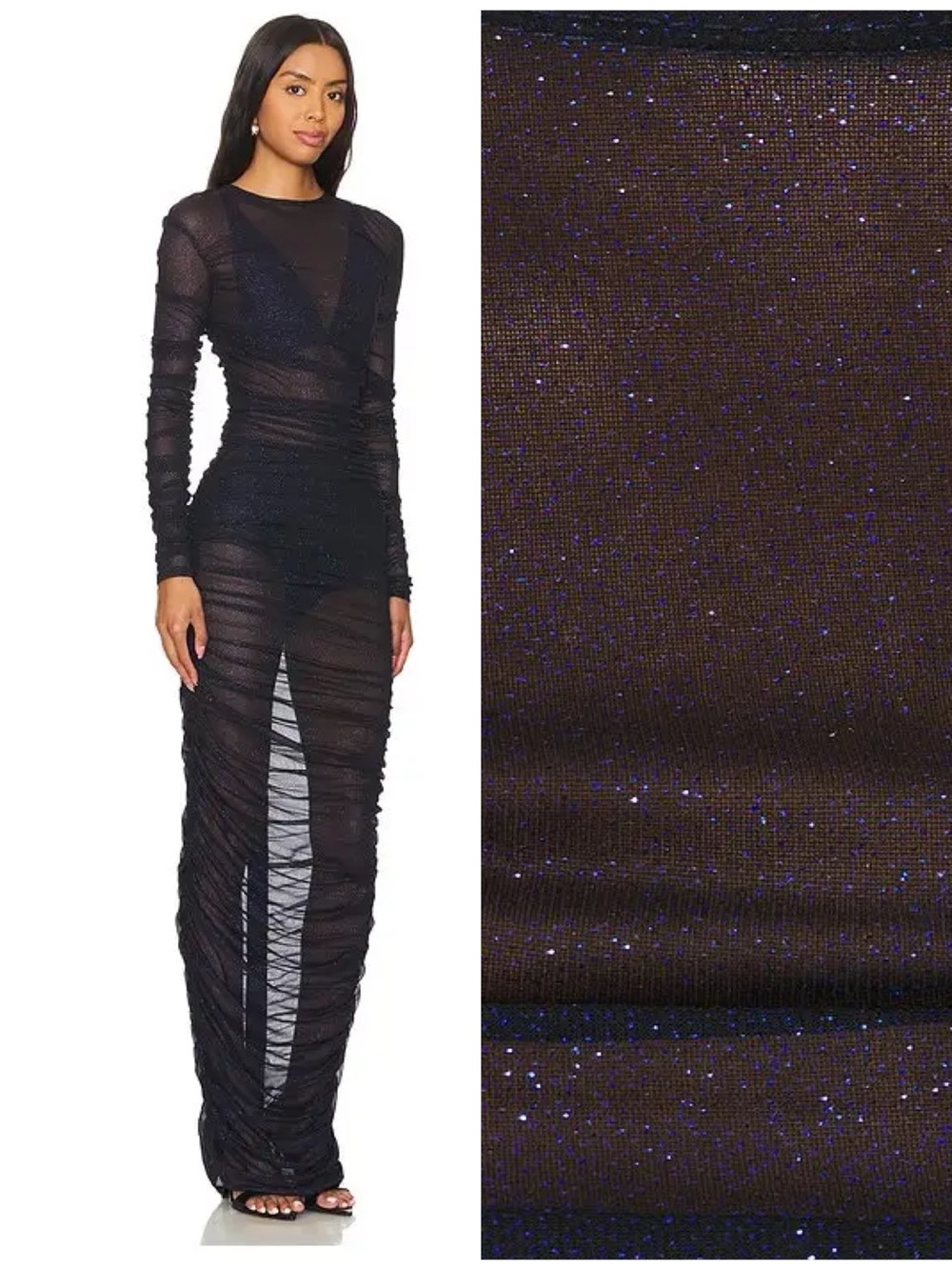 Bronx & Banco Maya Gown Maxi Long Dress in Midnight Blue Sparkle Sheer Womens XS - Picture 2 of 11
